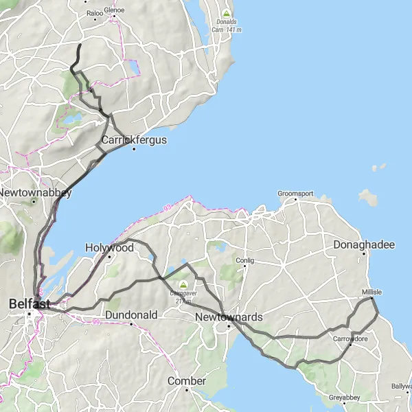 Map miniature of "Hill Climber's Delight" cycling inspiration in Northern Ireland, United Kingdom. Generated by Tarmacs.app cycling route planner