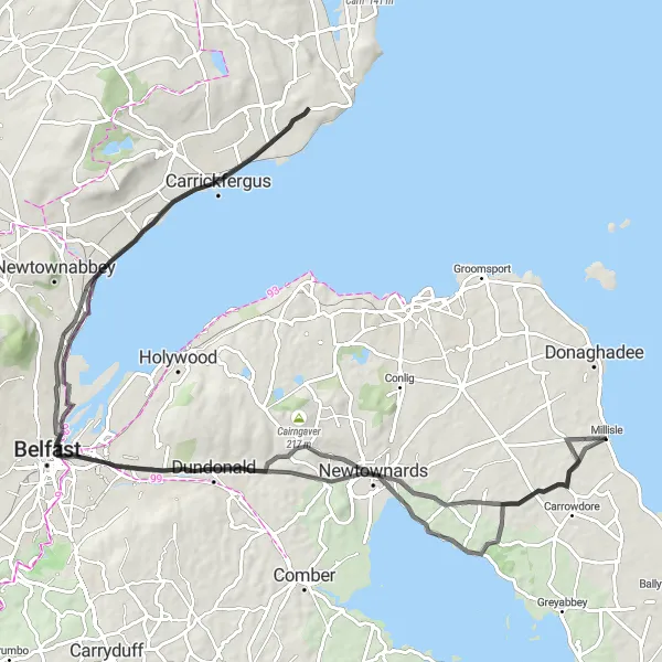 Map miniature of "Historical and Urban Adventure" cycling inspiration in Northern Ireland, United Kingdom. Generated by Tarmacs.app cycling route planner