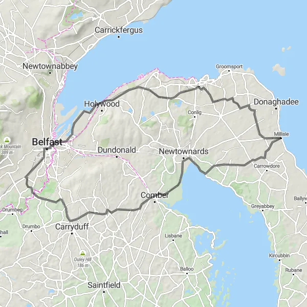 Map miniature of "Seaside Serenity Tour" cycling inspiration in Northern Ireland, United Kingdom. Generated by Tarmacs.app cycling route planner