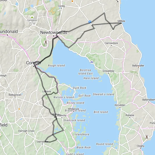 Map miniature of "Coastal Loop" cycling inspiration in Northern Ireland, United Kingdom. Generated by Tarmacs.app cycling route planner