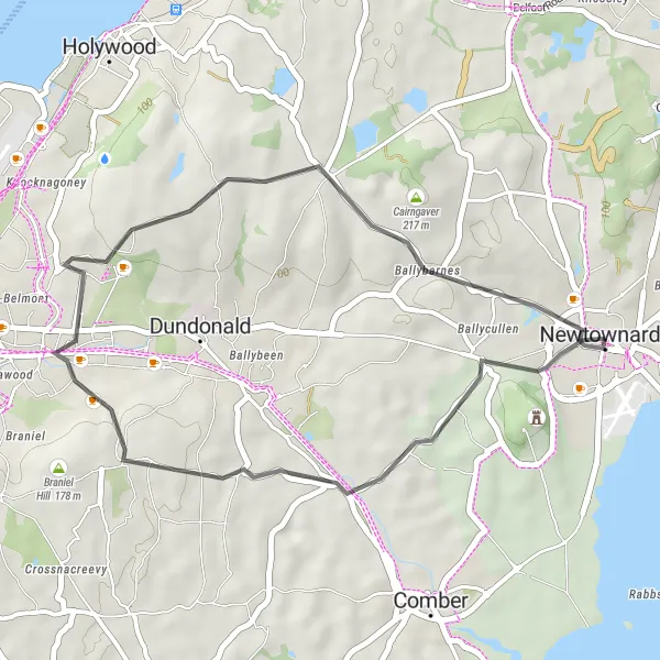 Map miniature of "Scrabo Tower and Parliament Buildings Ride" cycling inspiration in Northern Ireland, United Kingdom. Generated by Tarmacs.app cycling route planner