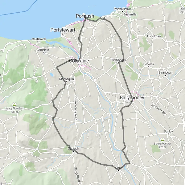 Map miniature of "The Cross Glens Adventure" cycling inspiration in Northern Ireland, United Kingdom. Generated by Tarmacs.app cycling route planner