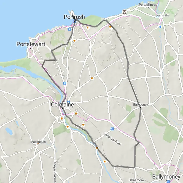Map miniature of "The Coastal Charm Ride" cycling inspiration in Northern Ireland, United Kingdom. Generated by Tarmacs.app cycling route planner