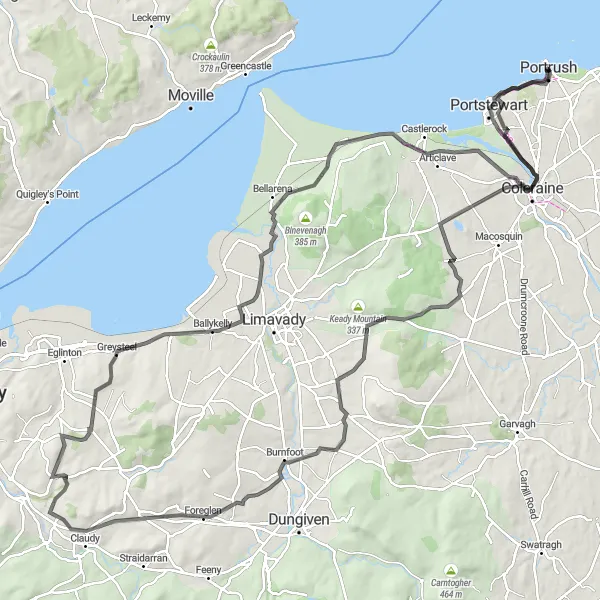 Map miniature of "The Sperrin Mountains Challenge" cycling inspiration in Northern Ireland, United Kingdom. Generated by Tarmacs.app cycling route planner