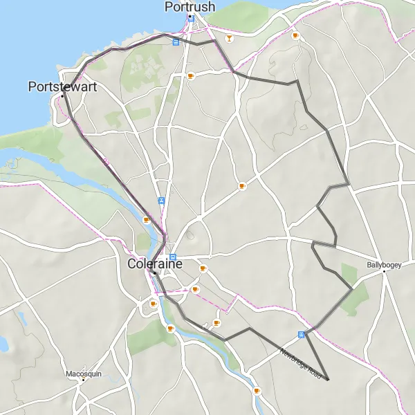 Map miniature of "Portrush Loop" cycling inspiration in Northern Ireland, United Kingdom. Generated by Tarmacs.app cycling route planner