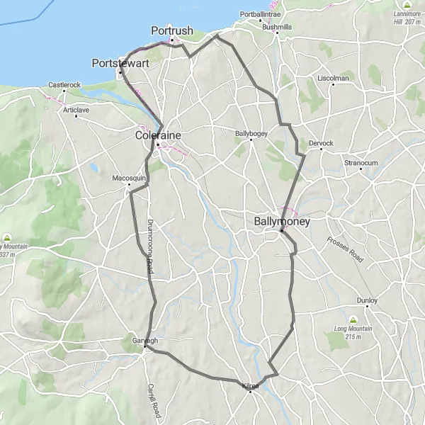 Map miniature of "Kilrea Circuit" cycling inspiration in Northern Ireland, United Kingdom. Generated by Tarmacs.app cycling route planner