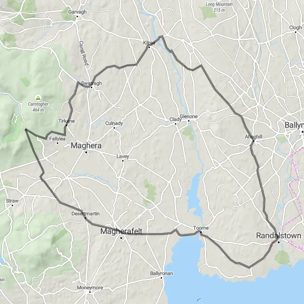 Map miniature of "The Desertmartin Rollercoaster" cycling inspiration in Northern Ireland, United Kingdom. Generated by Tarmacs.app cycling route planner