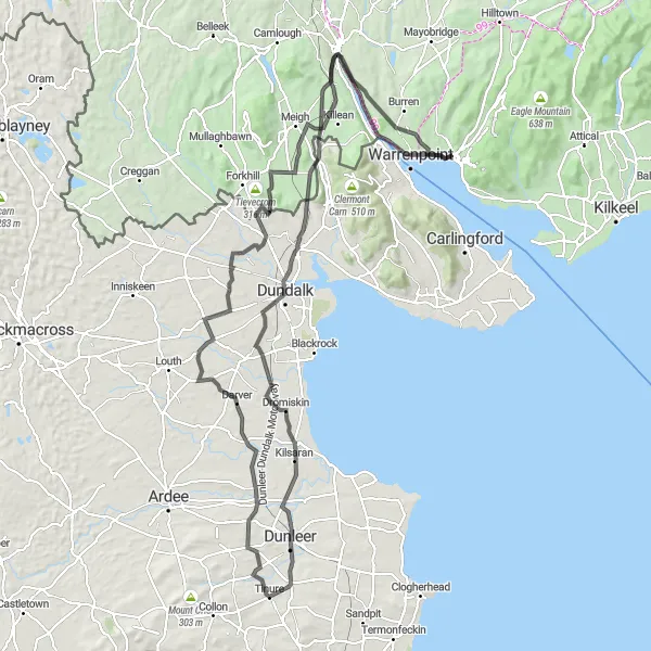 Map miniature of "Historical Sites and Coastal Charm" cycling inspiration in Northern Ireland, United Kingdom. Generated by Tarmacs.app cycling route planner