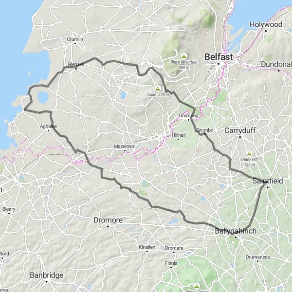 Map miniature of "Saintfield to Glenavy Adventure" cycling inspiration in Northern Ireland, United Kingdom. Generated by Tarmacs.app cycling route planner