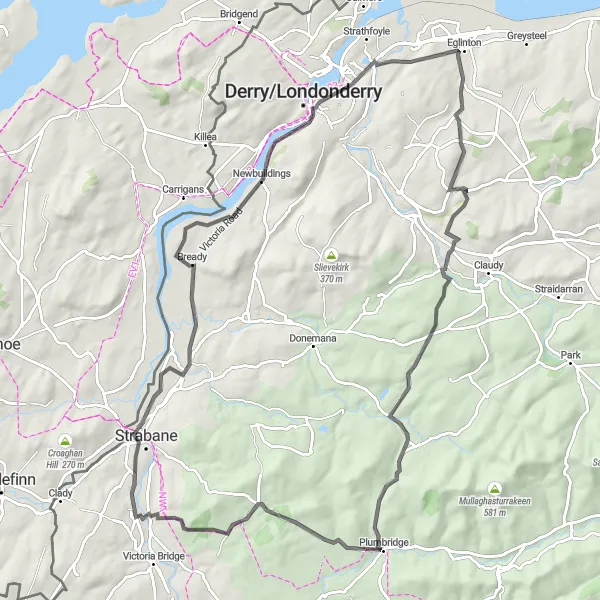 Map miniature of "The Riverside Odyssey" cycling inspiration in Northern Ireland, United Kingdom. Generated by Tarmacs.app cycling route planner