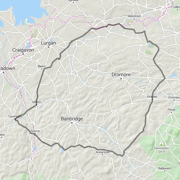 Map miniature of "Hillsborough Castle Circuit" cycling inspiration in Northern Ireland, United Kingdom. Generated by Tarmacs.app cycling route planner