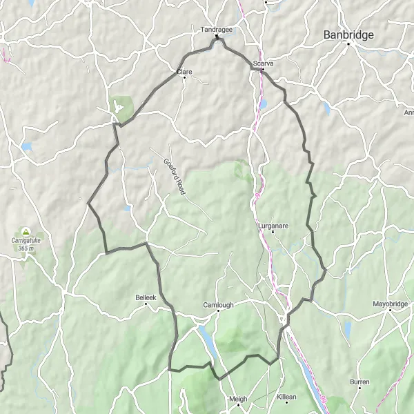 Map miniature of "Scarva to Markethill Loop" cycling inspiration in Northern Ireland, United Kingdom. Generated by Tarmacs.app cycling route planner