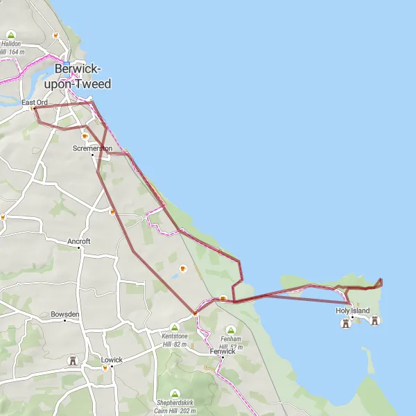 Map miniature of "Goswick Circuit" cycling inspiration in Northumberland and Tyne and Wear, United Kingdom. Generated by Tarmacs.app cycling route planner