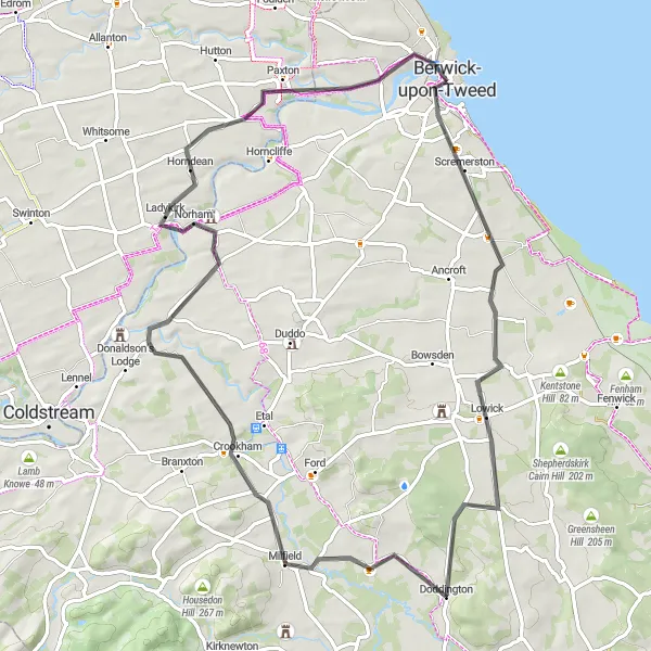 Map miniature of "Northumberland Coastal Ride" cycling inspiration in Northumberland and Tyne and Wear, United Kingdom. Generated by Tarmacs.app cycling route planner