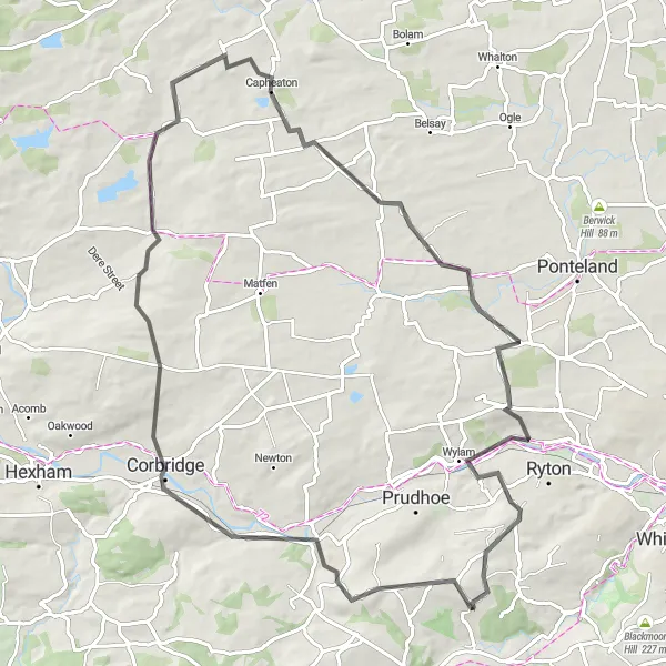 Map miniature of "Chopwell and Beyond" cycling inspiration in Northumberland and Tyne and Wear, United Kingdom. Generated by Tarmacs.app cycling route planner