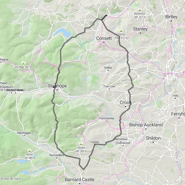 Map miniature of "Historical Durham Route" cycling inspiration in Northumberland and Tyne and Wear, United Kingdom. Generated by Tarmacs.app cycling route planner