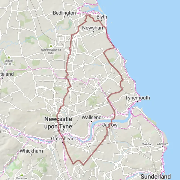 Map miniature of "Seaton Delaval Loop" cycling inspiration in Northumberland and Tyne and Wear, United Kingdom. Generated by Tarmacs.app cycling route planner