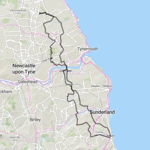 Map miniature of "Holystone Loop" cycling inspiration in Northumberland and Tyne and Wear, United Kingdom. Generated by Tarmacs.app cycling route planner