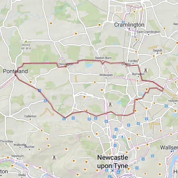 Map miniature of "The Gravel Adventure" cycling inspiration in Northumberland and Tyne and Wear, United Kingdom. Generated by Tarmacs.app cycling route planner