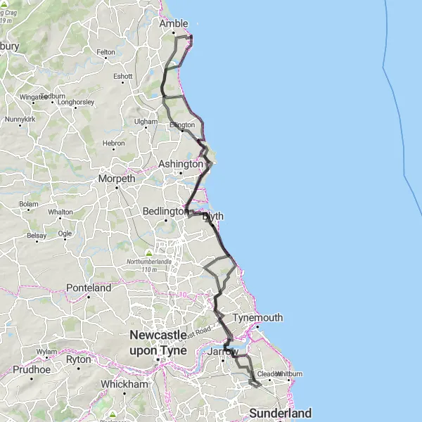 Map miniature of "Northumberland Coastal Delight" cycling inspiration in Northumberland and Tyne and Wear, United Kingdom. Generated by Tarmacs.app cycling route planner