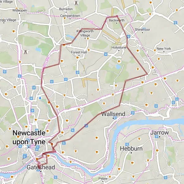 Map miniature of "The Castle and Fort Cycling Route" cycling inspiration in Northumberland and Tyne and Wear, United Kingdom. Generated by Tarmacs.app cycling route planner