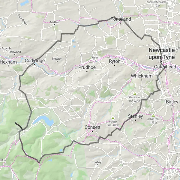Map miniature of "Gateshead Gravel Adventure" cycling inspiration in Northumberland and Tyne and Wear, United Kingdom. Generated by Tarmacs.app cycling route planner