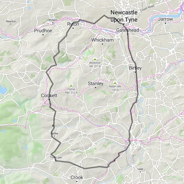 Map miniature of "Chester-le-Street Heritage Ride" cycling inspiration in Northumberland and Tyne and Wear, United Kingdom. Generated by Tarmacs.app cycling route planner