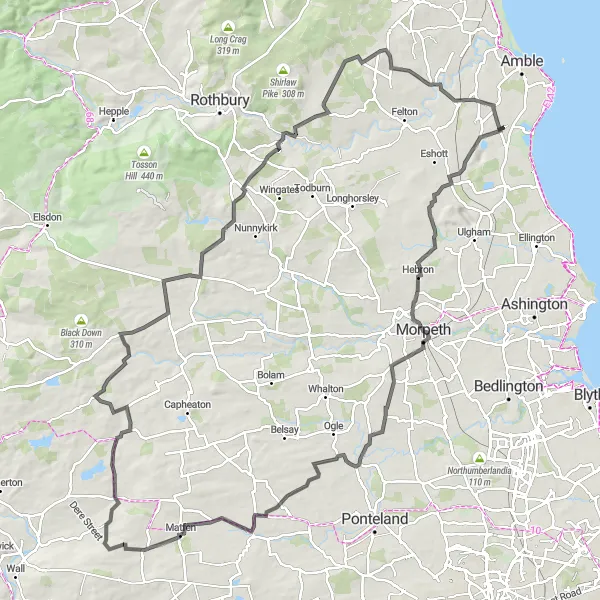 Map miniature of "Hadston to Haw Hill Adventure" cycling inspiration in Northumberland and Tyne and Wear, United Kingdom. Generated by Tarmacs.app cycling route planner