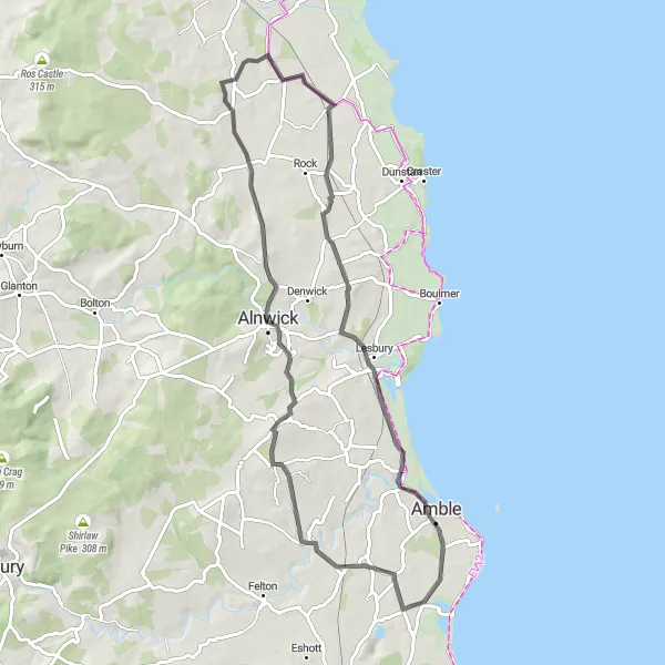 Map miniature of "Northumberland Countryside Delight" cycling inspiration in Northumberland and Tyne and Wear, United Kingdom. Generated by Tarmacs.app cycling route planner