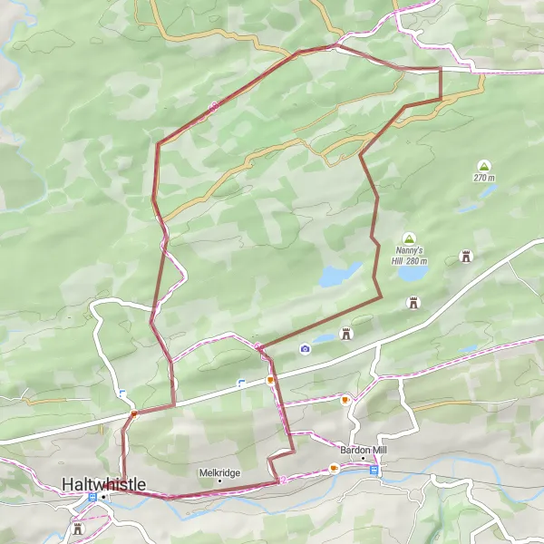 Map miniature of "Hidden Gems" cycling inspiration in Northumberland and Tyne and Wear, United Kingdom. Generated by Tarmacs.app cycling route planner