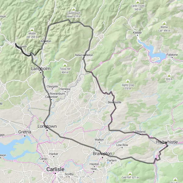 Map miniature of "Cumbrian Delights" cycling inspiration in Northumberland and Tyne and Wear, United Kingdom. Generated by Tarmacs.app cycling route planner