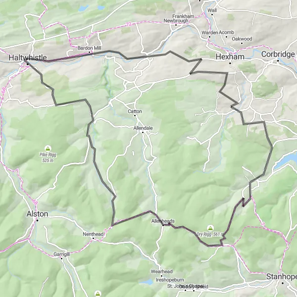 Map miniature of "The Northumberland Challenge" cycling inspiration in Northumberland and Tyne and Wear, United Kingdom. Generated by Tarmacs.app cycling route planner