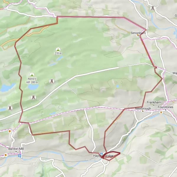 Map miniature of "Gravel Loop" cycling inspiration in Northumberland and Tyne and Wear, United Kingdom. Generated by Tarmacs.app cycling route planner