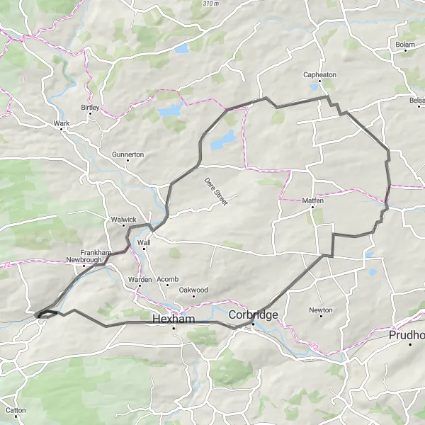 Map miniature of "Discovering Northumberland by Road" cycling inspiration in Northumberland and Tyne and Wear, United Kingdom. Generated by Tarmacs.app cycling route planner