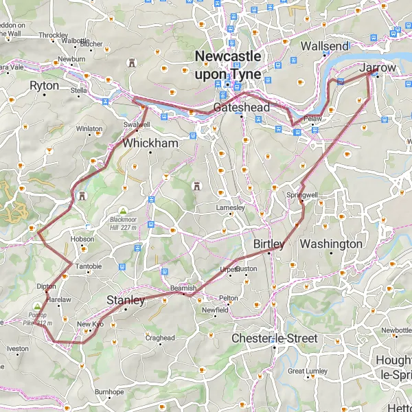 Map miniature of "Gravel Adventure through Northumberland and Tyne and Wear" cycling inspiration in Northumberland and Tyne and Wear, United Kingdom. Generated by Tarmacs.app cycling route planner