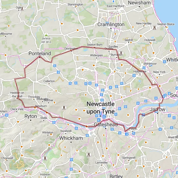 Map miniature of "Jarrow Gravel Adventure" cycling inspiration in Northumberland and Tyne and Wear, United Kingdom. Generated by Tarmacs.app cycling route planner