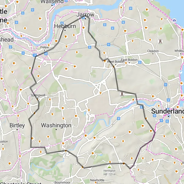 Map miniature of "Rural Charm" cycling inspiration in Northumberland and Tyne and Wear, United Kingdom. Generated by Tarmacs.app cycling route planner