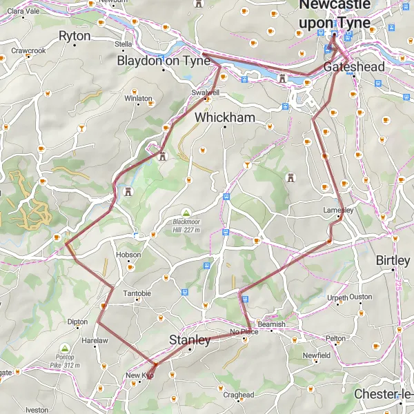 Map miniature of "Quarry Climb Challenge" cycling inspiration in Northumberland and Tyne and Wear, United Kingdom. Generated by Tarmacs.app cycling route planner