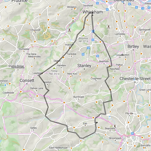 Map miniature of "Countryside Explorer" cycling inspiration in Northumberland and Tyne and Wear, United Kingdom. Generated by Tarmacs.app cycling route planner