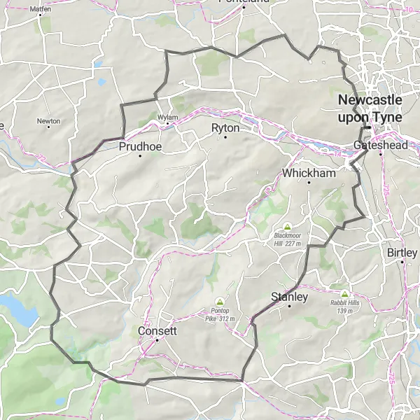 Map miniature of "Heritage Ride" cycling inspiration in Northumberland and Tyne and Wear, United Kingdom. Generated by Tarmacs.app cycling route planner