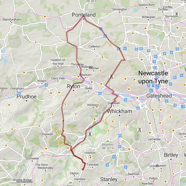 Map miniature of "Gravel Adventure in Tyne and Wear" cycling inspiration in Northumberland and Tyne and Wear, United Kingdom. Generated by Tarmacs.app cycling route planner