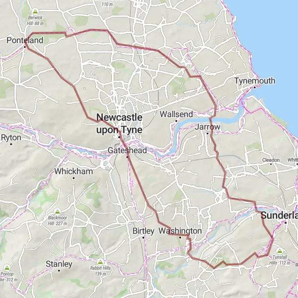 Map miniature of "Northumberland Gravel Exploration" cycling inspiration in Northumberland and Tyne and Wear, United Kingdom. Generated by Tarmacs.app cycling route planner