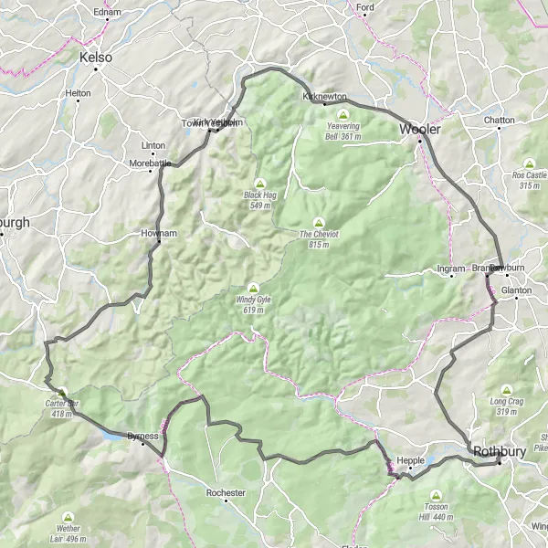 Map miniature of "Enchanting Northumberland and Borderlands" cycling inspiration in Northumberland and Tyne and Wear, United Kingdom. Generated by Tarmacs.app cycling route planner