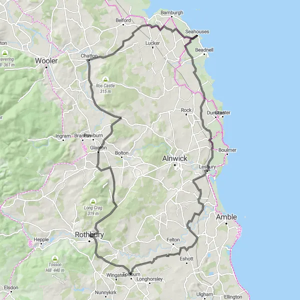 Map miniature of "Northumberland Epic Adventure" cycling inspiration in Northumberland and Tyne and Wear, United Kingdom. Generated by Tarmacs.app cycling route planner