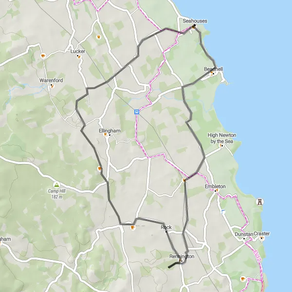 Map miniature of "Picturesque Countryside Ride" cycling inspiration in Northumberland and Tyne and Wear, United Kingdom. Generated by Tarmacs.app cycling route planner