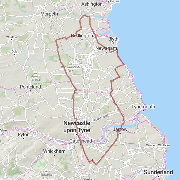 Map miniature of "Bebside to Choppington" cycling inspiration in Northumberland and Tyne and Wear, United Kingdom. Generated by Tarmacs.app cycling route planner