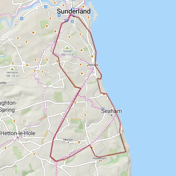 Map miniature of "Seaham Escape" cycling inspiration in Northumberland and Tyne and Wear, United Kingdom. Generated by Tarmacs.app cycling route planner