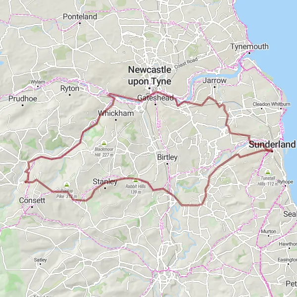 Map miniature of "Coastal Explorer" cycling inspiration in Northumberland and Tyne and Wear, United Kingdom. Generated by Tarmacs.app cycling route planner