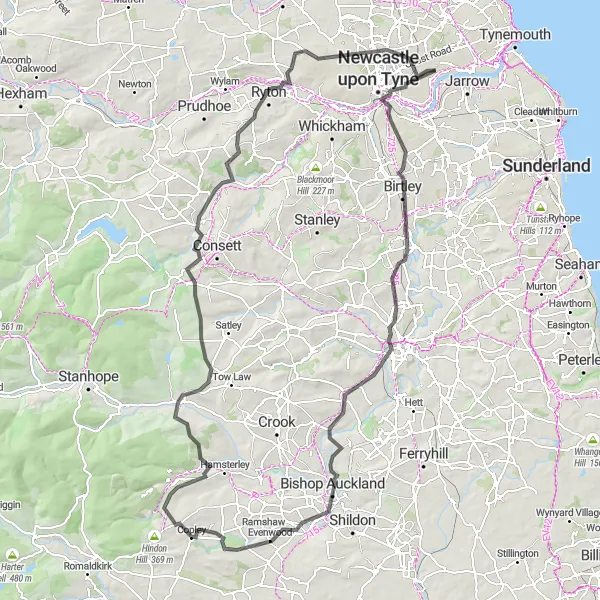 Map miniature of "Gateshead to Segedunum Fort Viewing Tower" cycling inspiration in Northumberland and Tyne and Wear, United Kingdom. Generated by Tarmacs.app cycling route planner