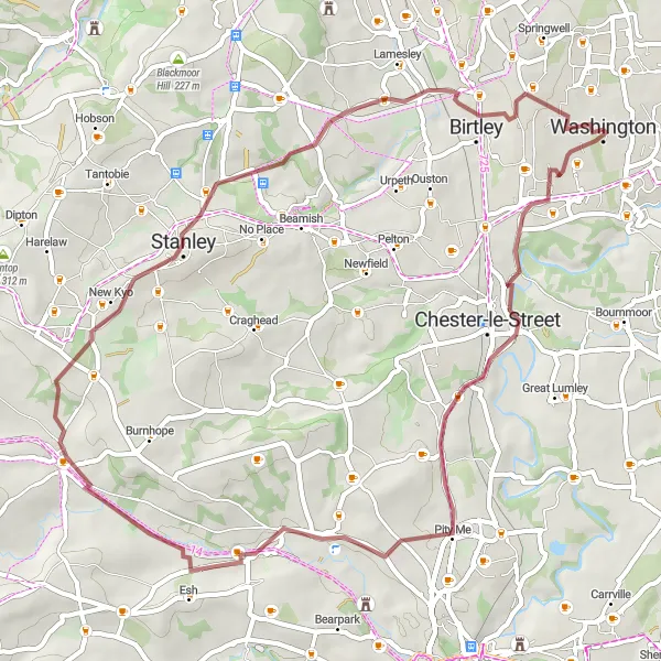 Map miniature of "Exploring Durham's Countryside" cycling inspiration in Northumberland and Tyne and Wear, United Kingdom. Generated by Tarmacs.app cycling route planner